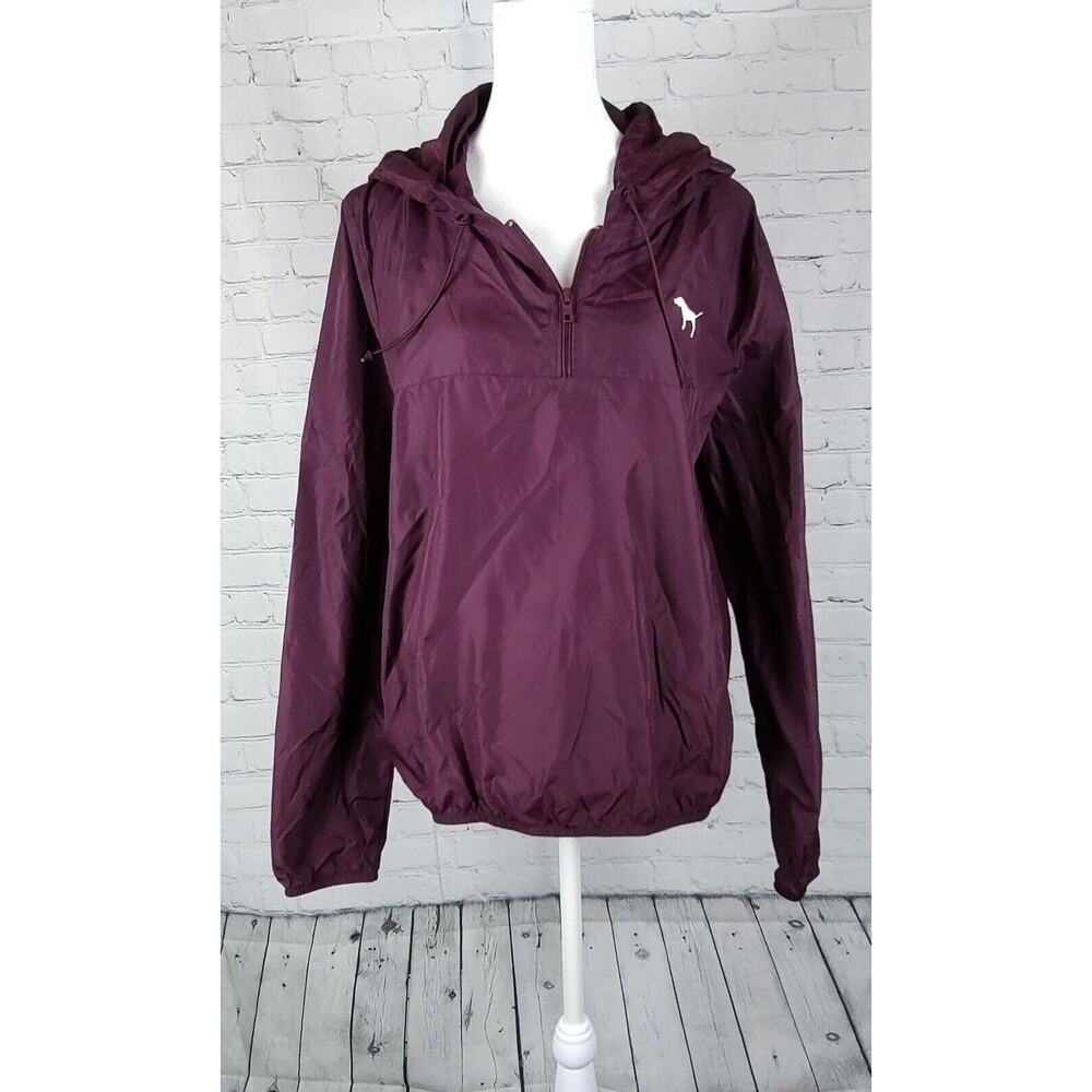 PINK Victoria's Secret Womens Anorak Windbreaker Burgundy Half‎ Zip Hooded XS-S